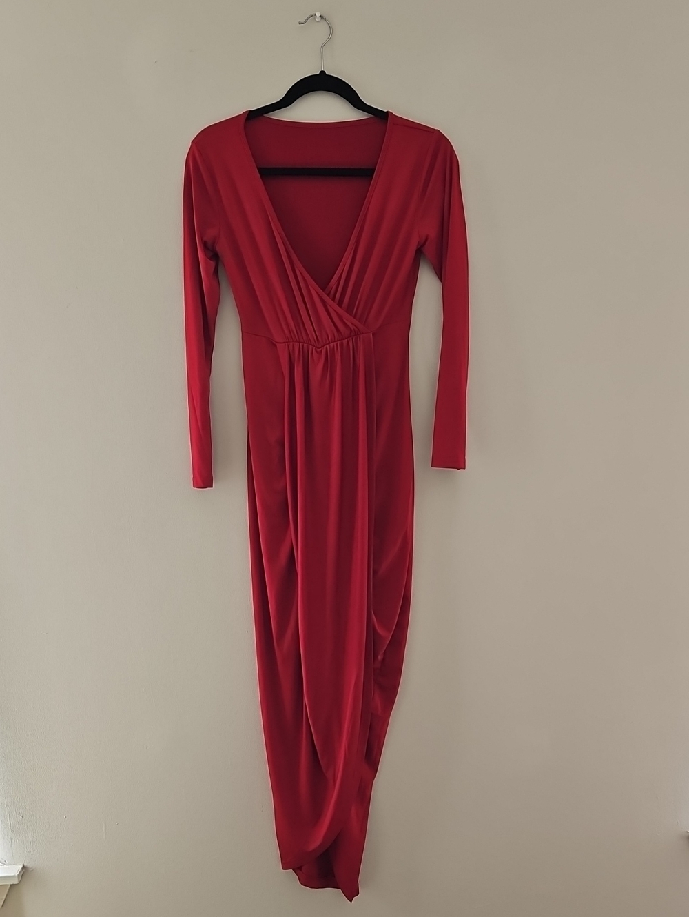 Red Long Sleeve Wrap Maxi Dress - SIZE S
